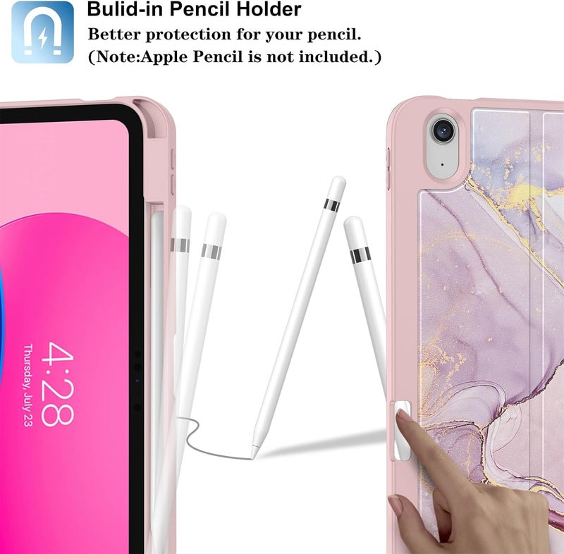 Supveco Case for iPad (A16) 11th Generation 11 inch (2025),iPad 10th Generation 10.9 inch (2022) with Pencil Holder-[Auto Wake/Sleep],Premium Folio Stand Case with Soft TPU Back Cover-Pink Marble - Image 4
